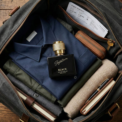 Signature black perfume packaging design