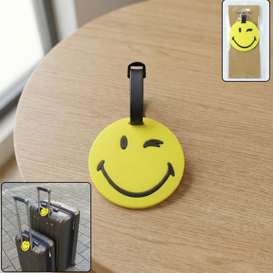 smiley face luggage tag