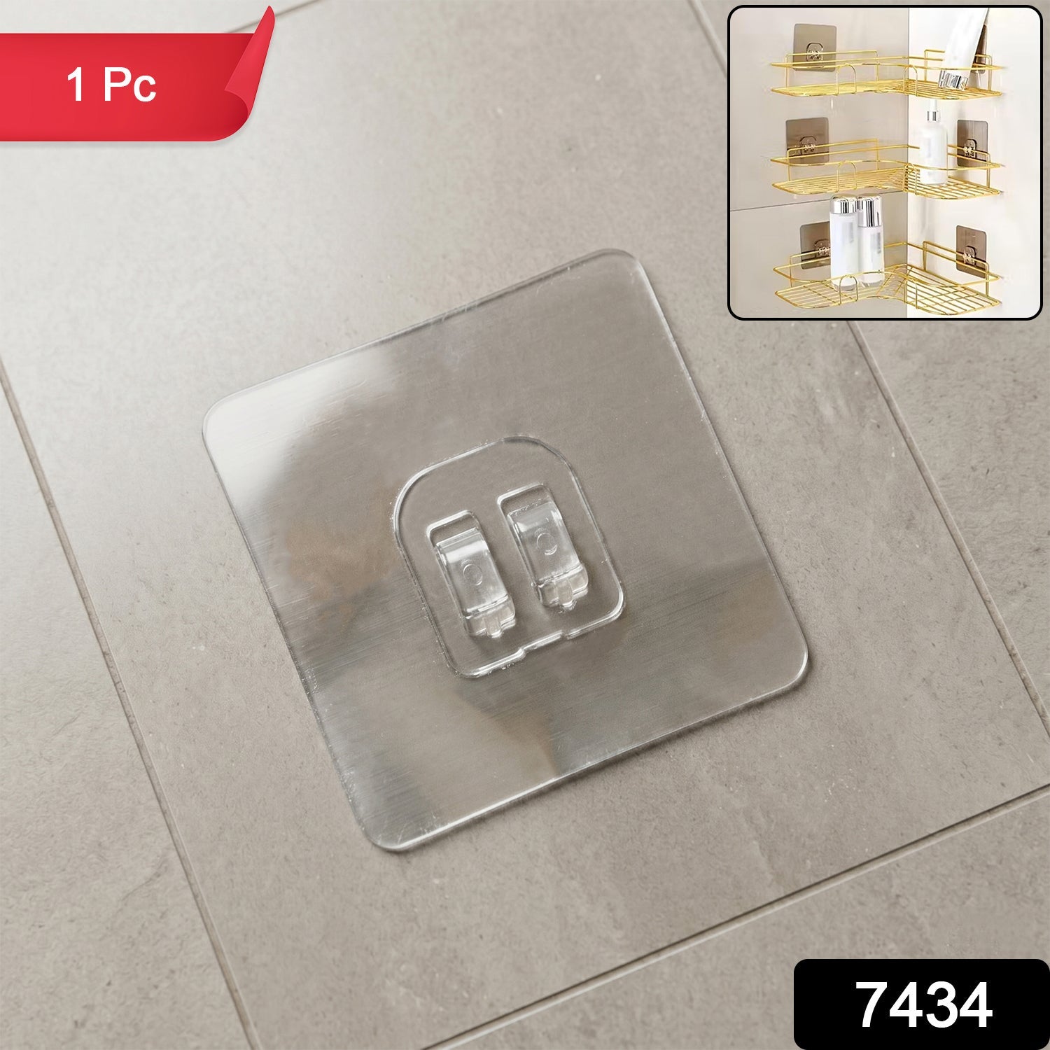 Close-up of transparent adhesive wall hook