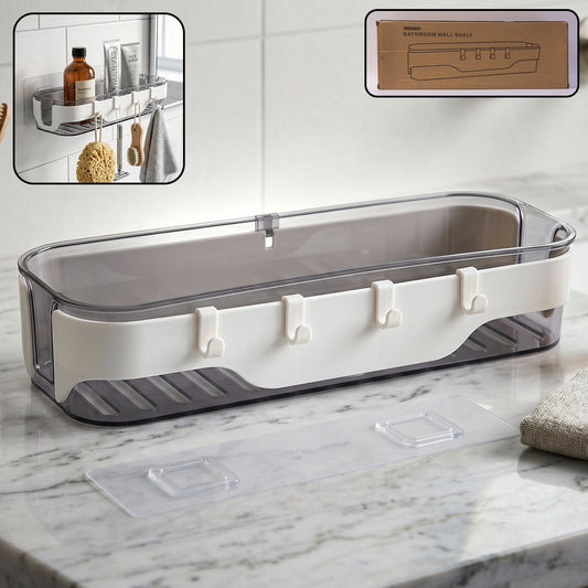 Stylish Bathroom Wall Shelf – 1 Pc, Multi-Purpose Storage Organizer with Hooks