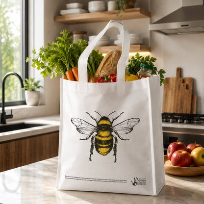 Bee Tote Bag with Groceries in Kitchen