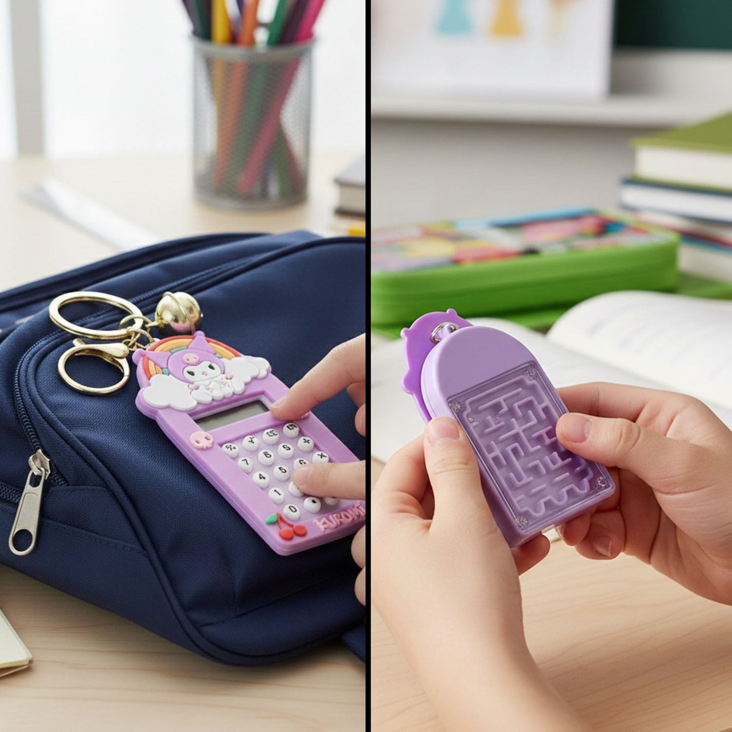Cute Cartoon Kuromi Calculator Keychain with Mini Digital Display (1 Pc)