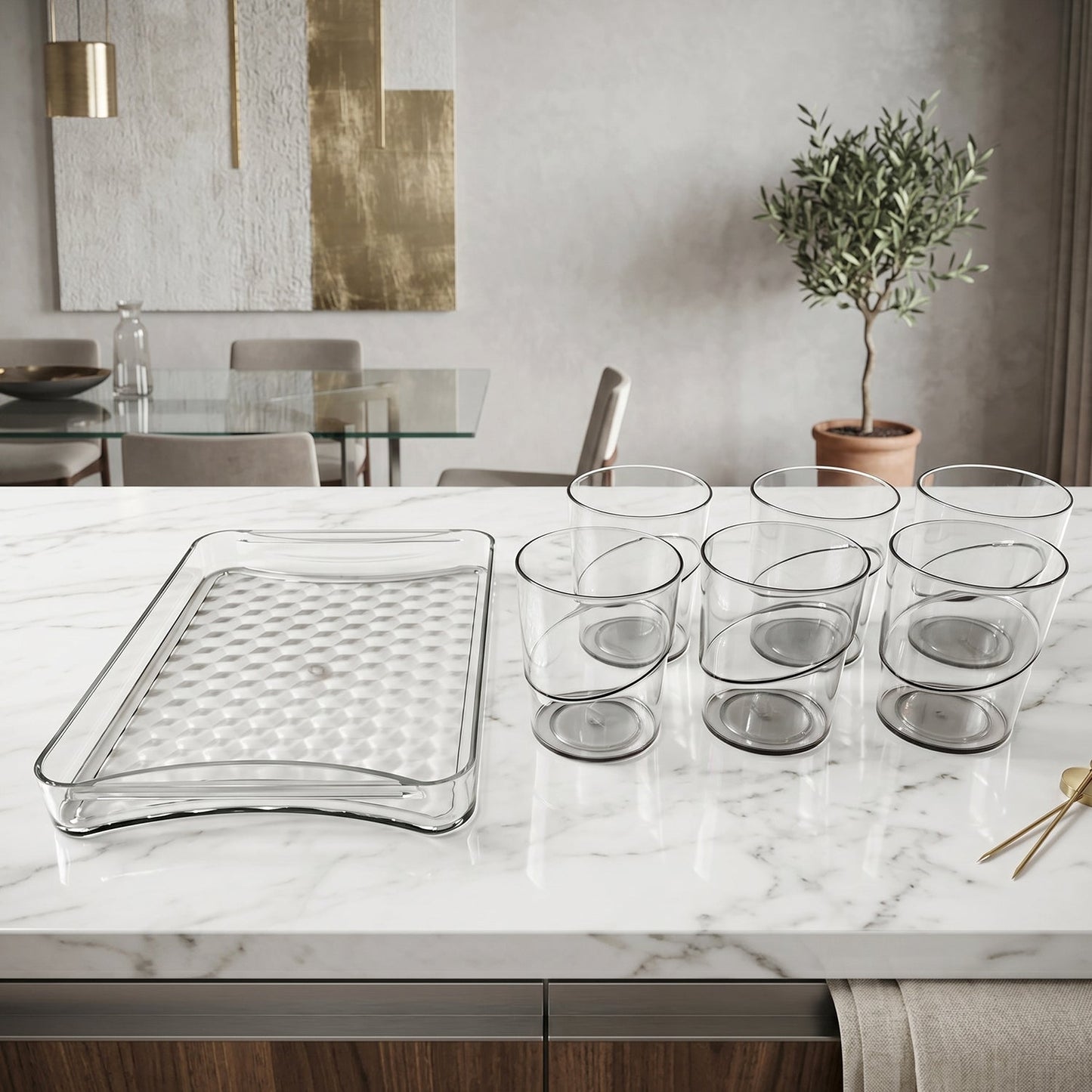 Premium Glass Serving Set (6 Glass With 1 Tray)