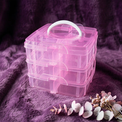 3-Tier Transparent Craft Storage Box with 18 Adjustable Compartments