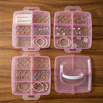 3-Tier Transparent Craft Storage Box with 18 Adjustable Compartments