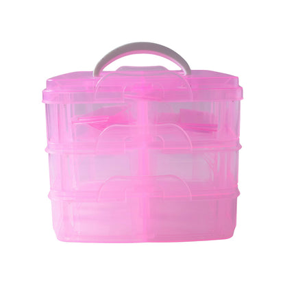 3-Tier Transparent Craft Storage Box with 18 Adjustable Compartments