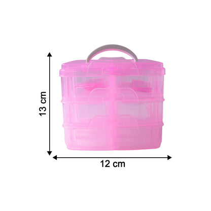 3-Tier Transparent Craft Storage Box with 18 Adjustable Compartments