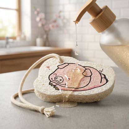Cartoon Printed Bath Scrubber Sponge with Hanging Rope (1 Pc)