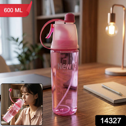 Plastic Sports Water Bottle – Dual Function with Built-In Mist Spray (600 ML)