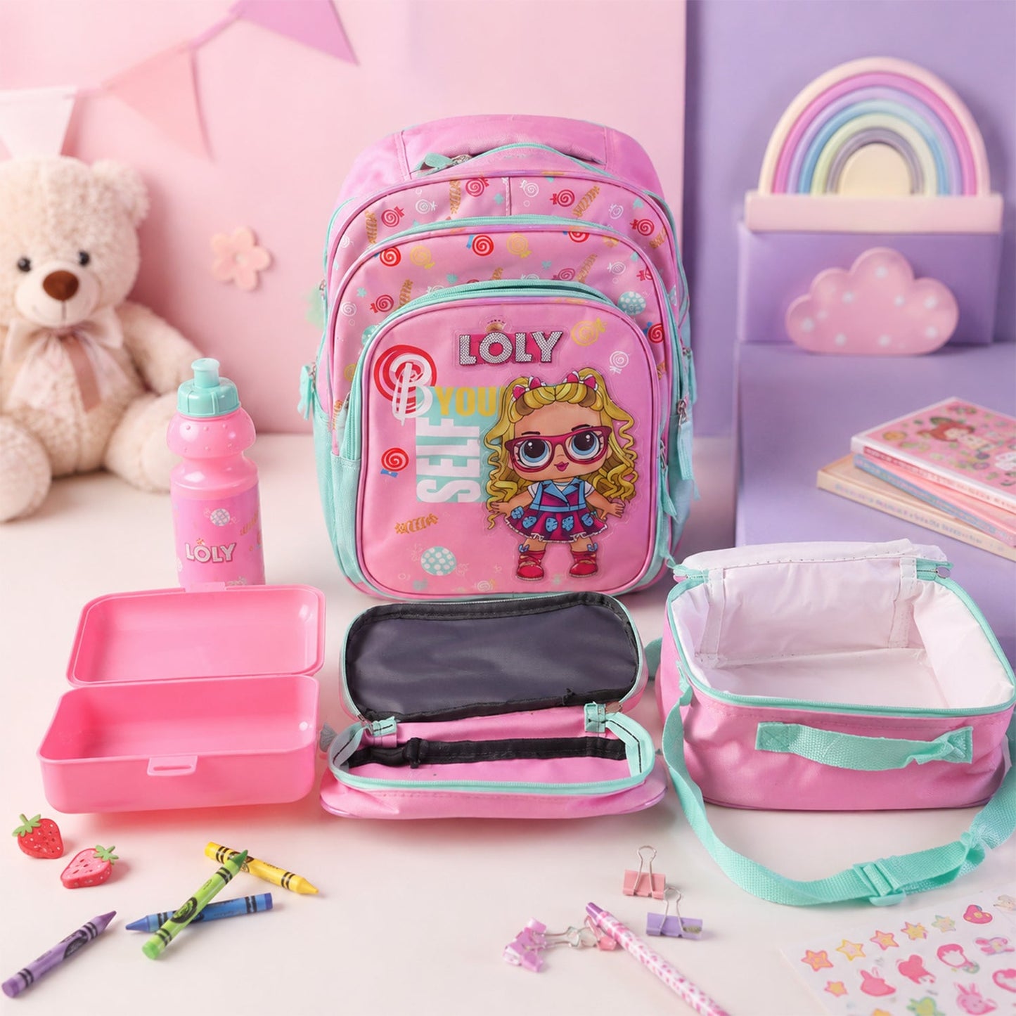 5 in 1 School Bag Set Includes Lunch Bag 14 Inch Bag  1 Set Mix