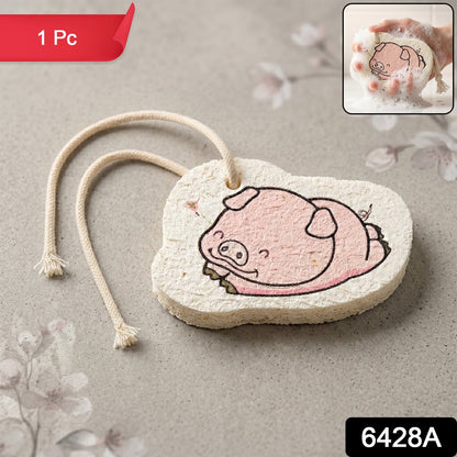 Cartoon Printed Bath Scrubber Sponge with Hanging Rope (1 Pc)