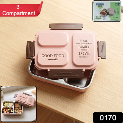 3-Compartment Stainless Steel Lunch Box (1 Pc)